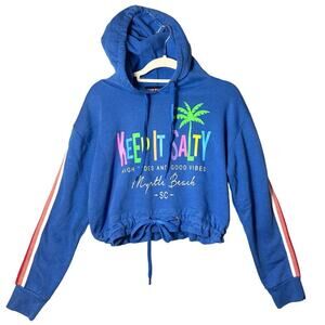 Myrtle Beach Hoodie Womens XL Blue Keep It Salty‎ Long Sleeve Drawstring Hem